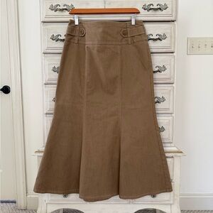 Tan Y2K Flare Denim Maxi Skirt